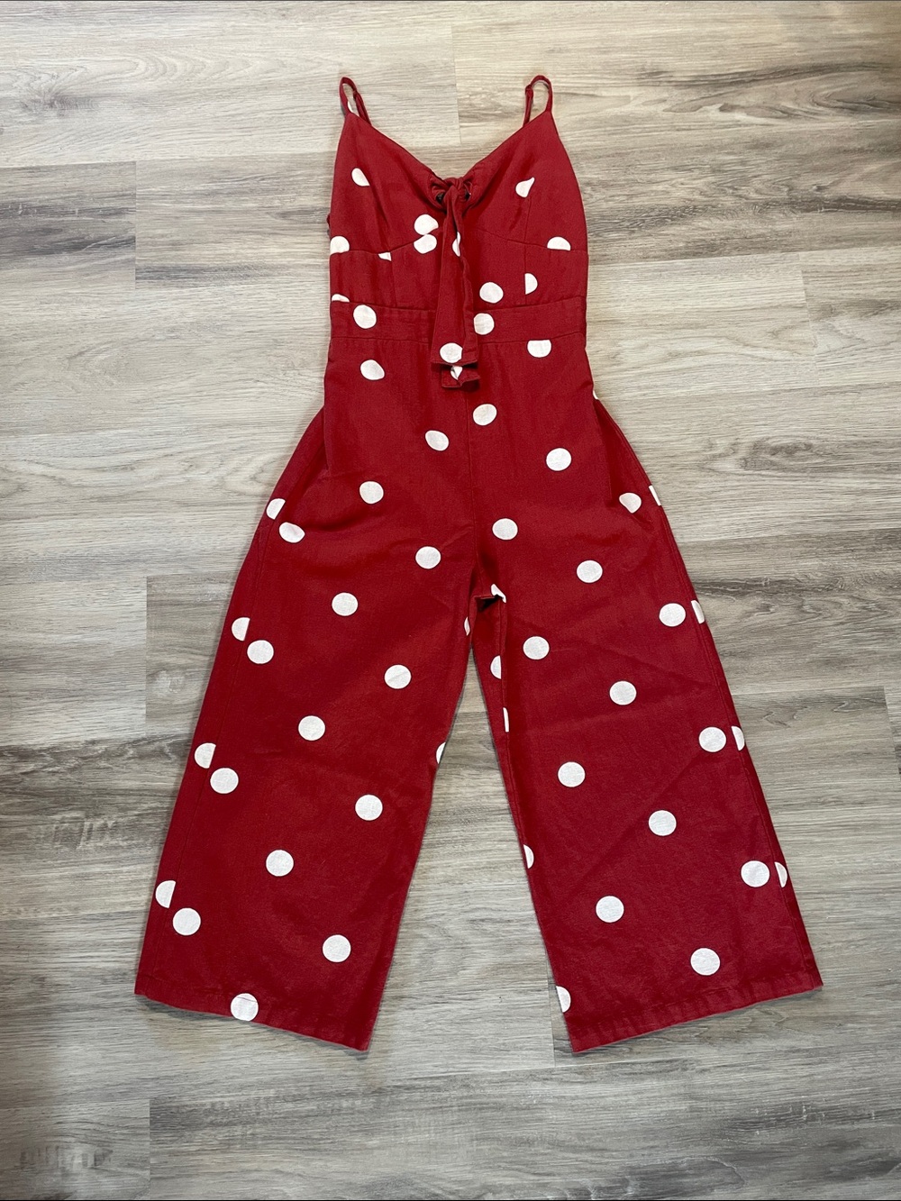Polka Dot Wide-Leg Jumpsuit, Coral Colored, Size M